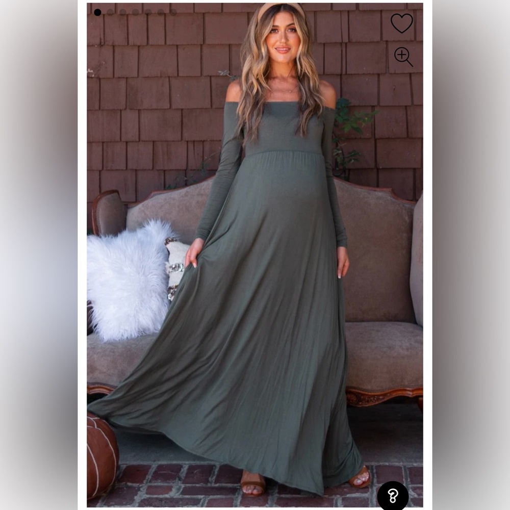 Pink Blush Petite Olive Solid Off Shoulder Maternity Maxi Dress